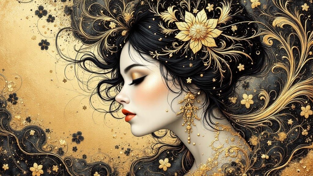 Elegant Woman in Ornate Gouache Photo Illustration