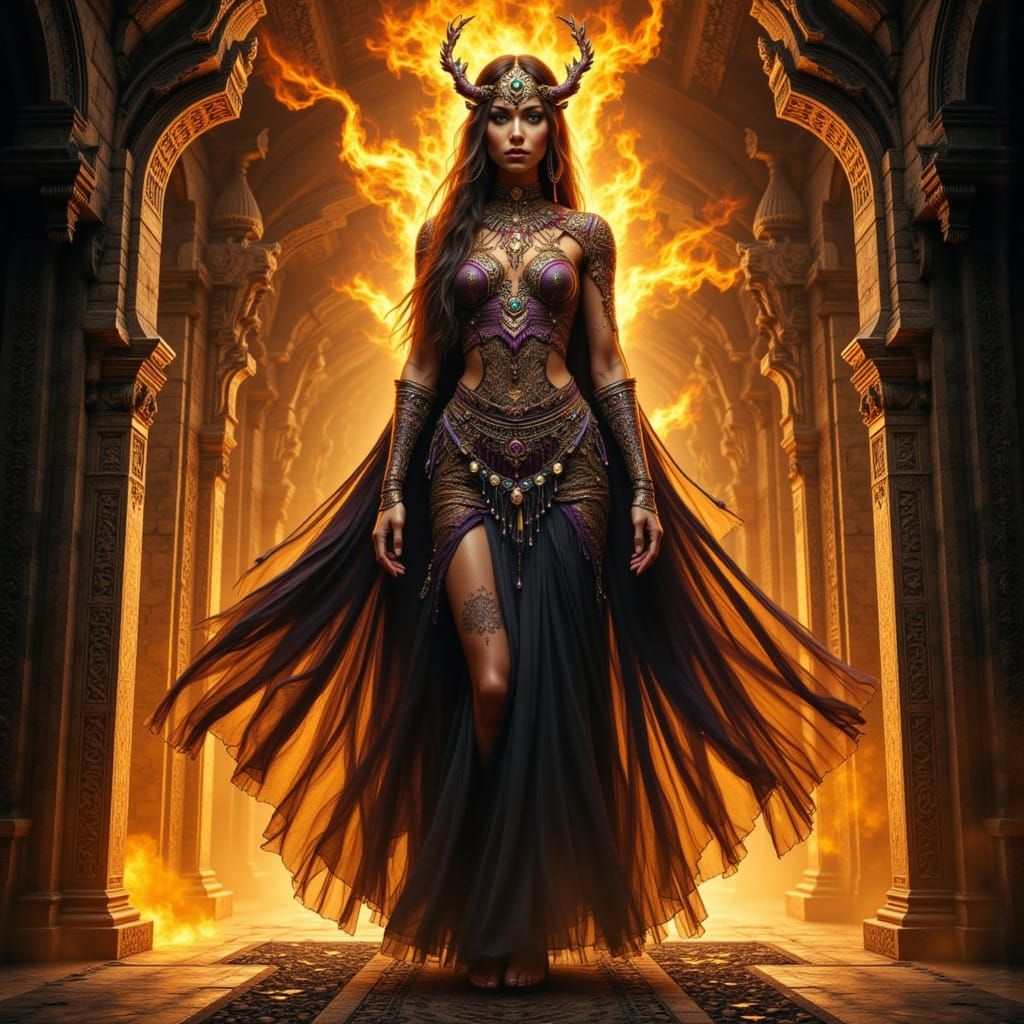 Goddess on Sacrificial Altar in Surreal Style