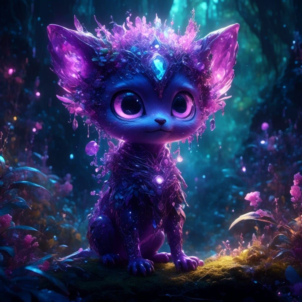 Cute Purple Alien Creature in Dreamy Forest