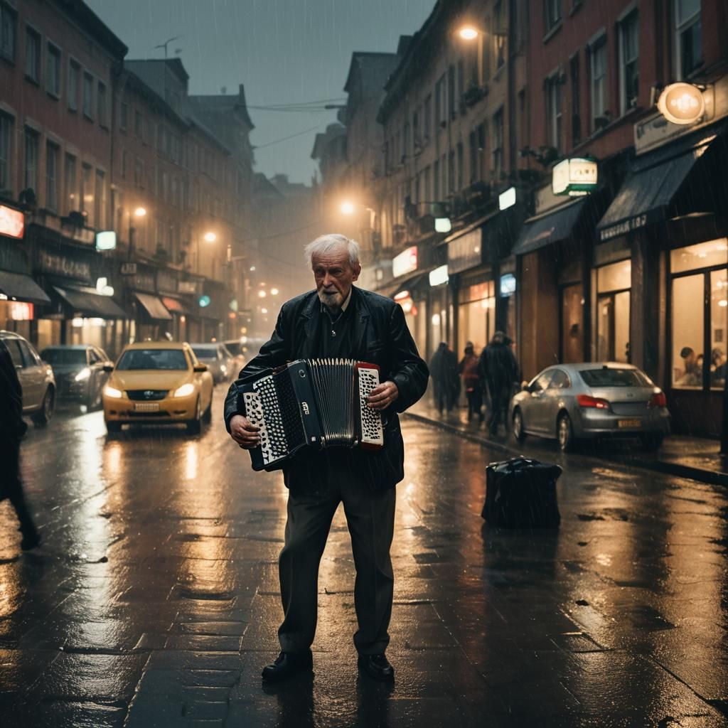 Moody Street Photography of Accordion Player