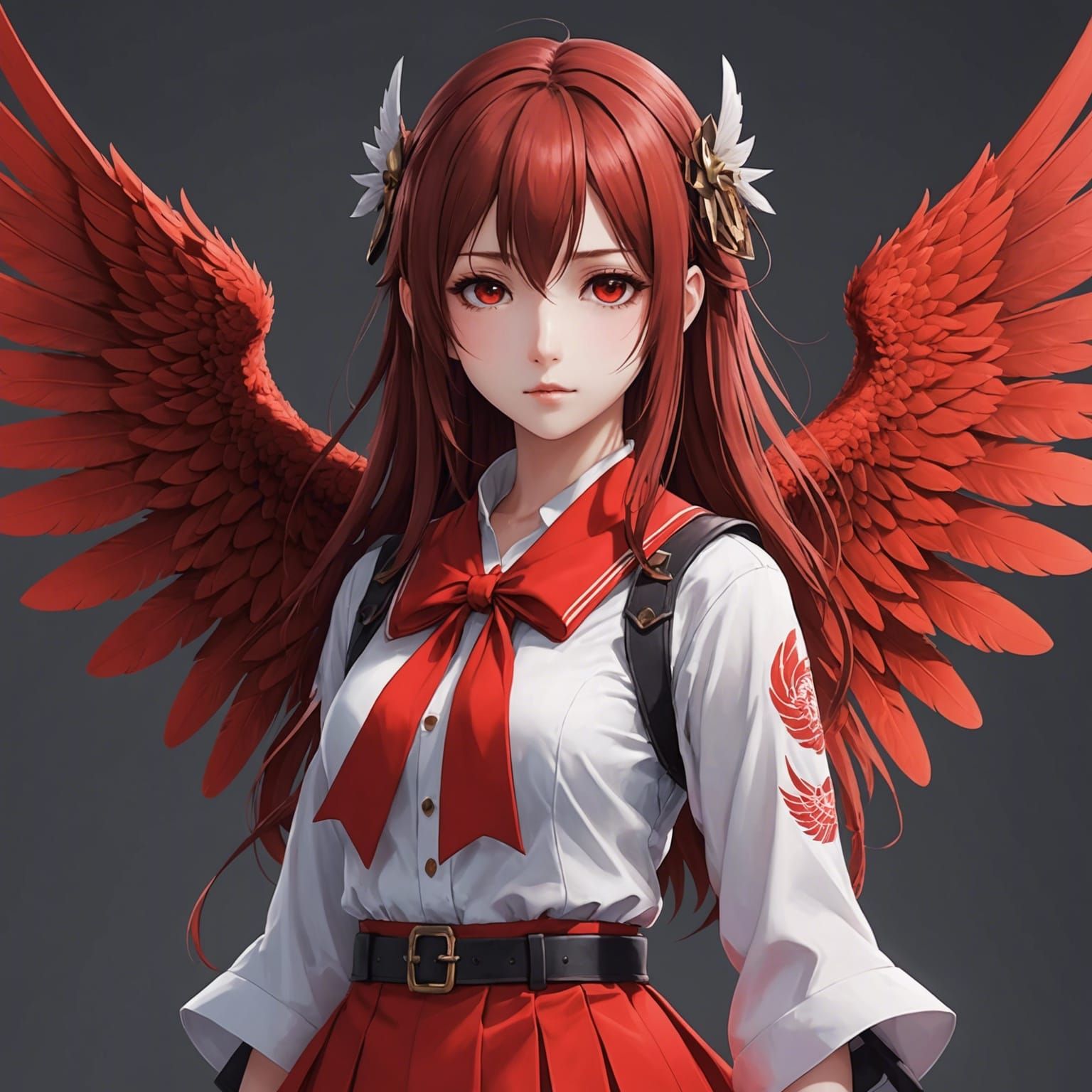 Anime Girl with Red Wings Digital Art