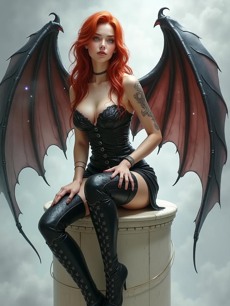 Stunning Dark Angel with Crimson Wings and Silver Sword