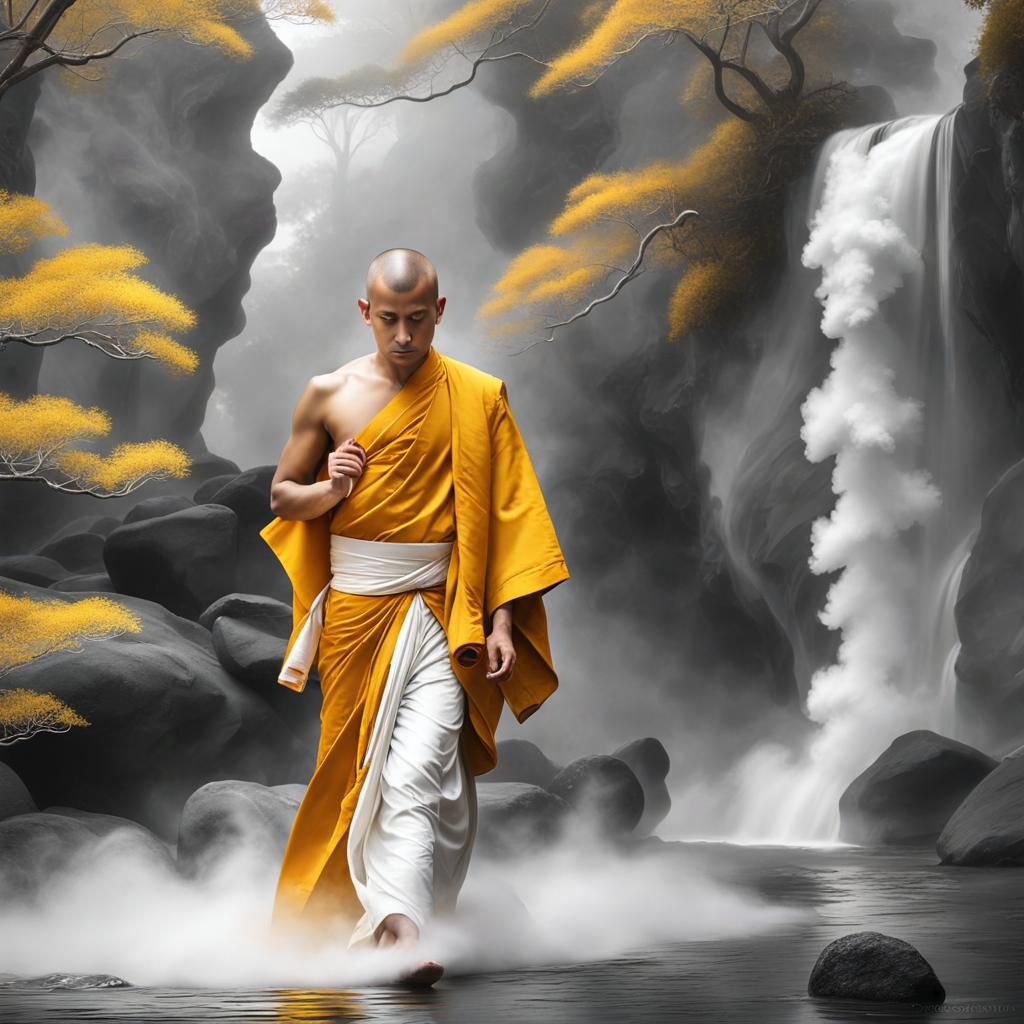 Mysterious Monk in Saffron Robes: Storybook Realism