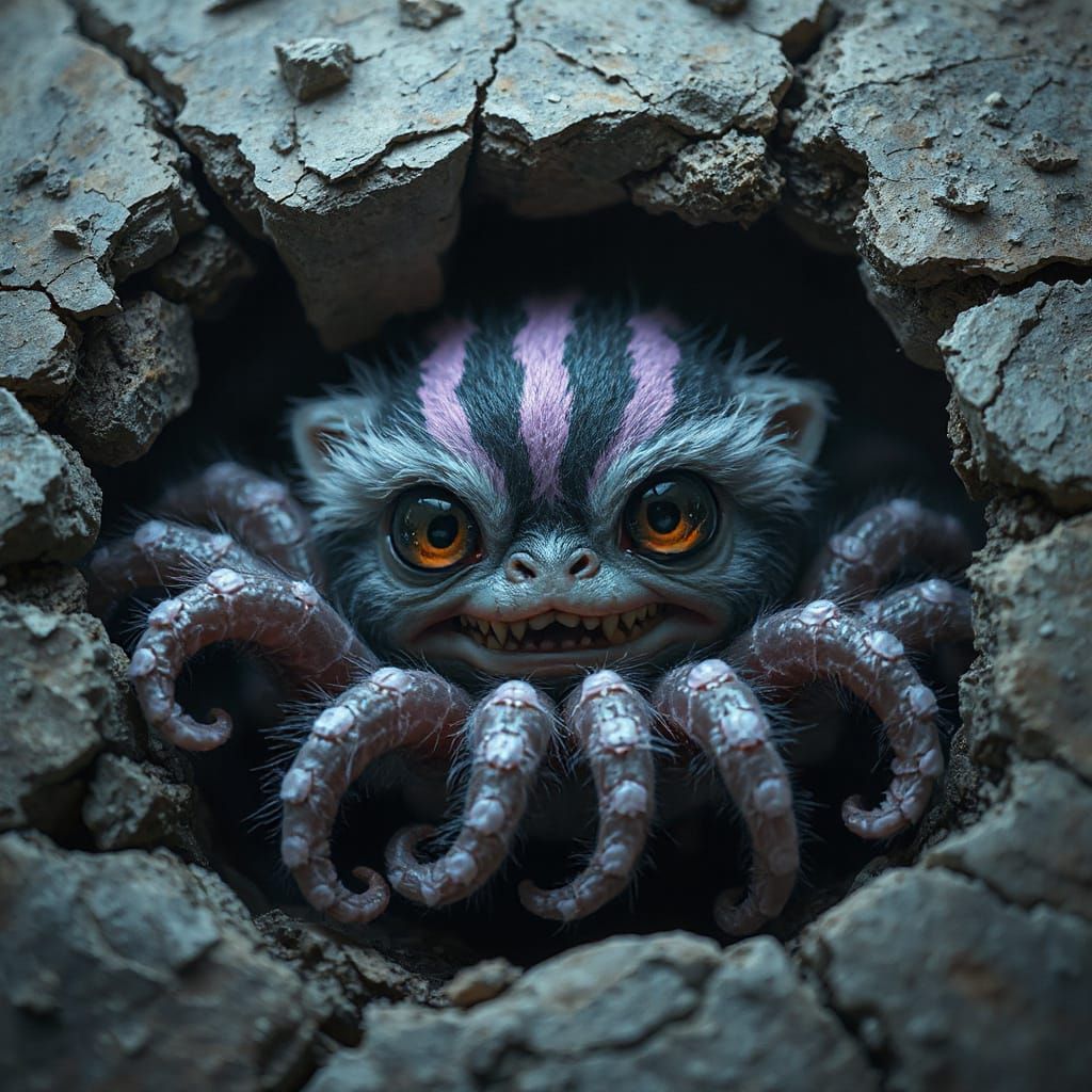 Neon Furry Creature with Tentacles: Digital Art