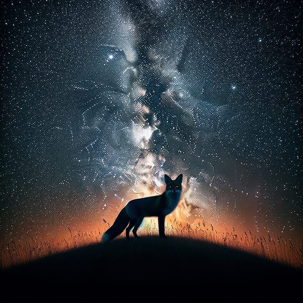 Fox Under the Starry Night Sky