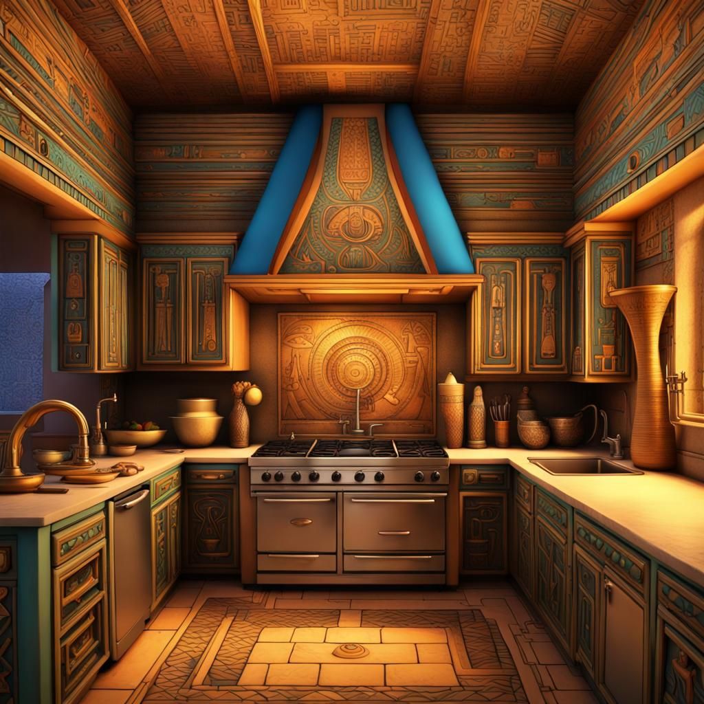 gothic fractal recursive kitchen..ancient Egyptian style
