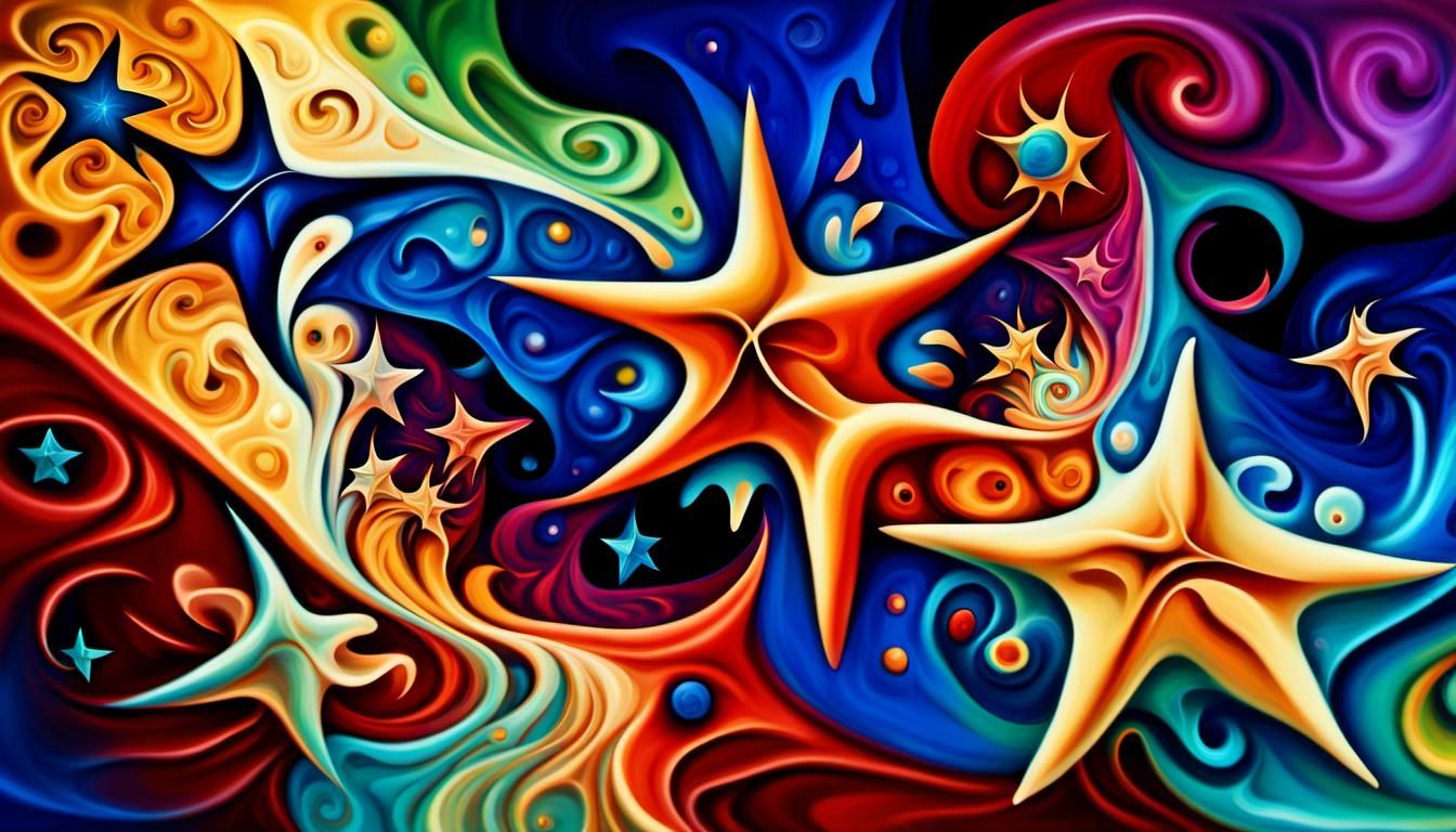 Celestial Stars in Abstract Impasto Painting