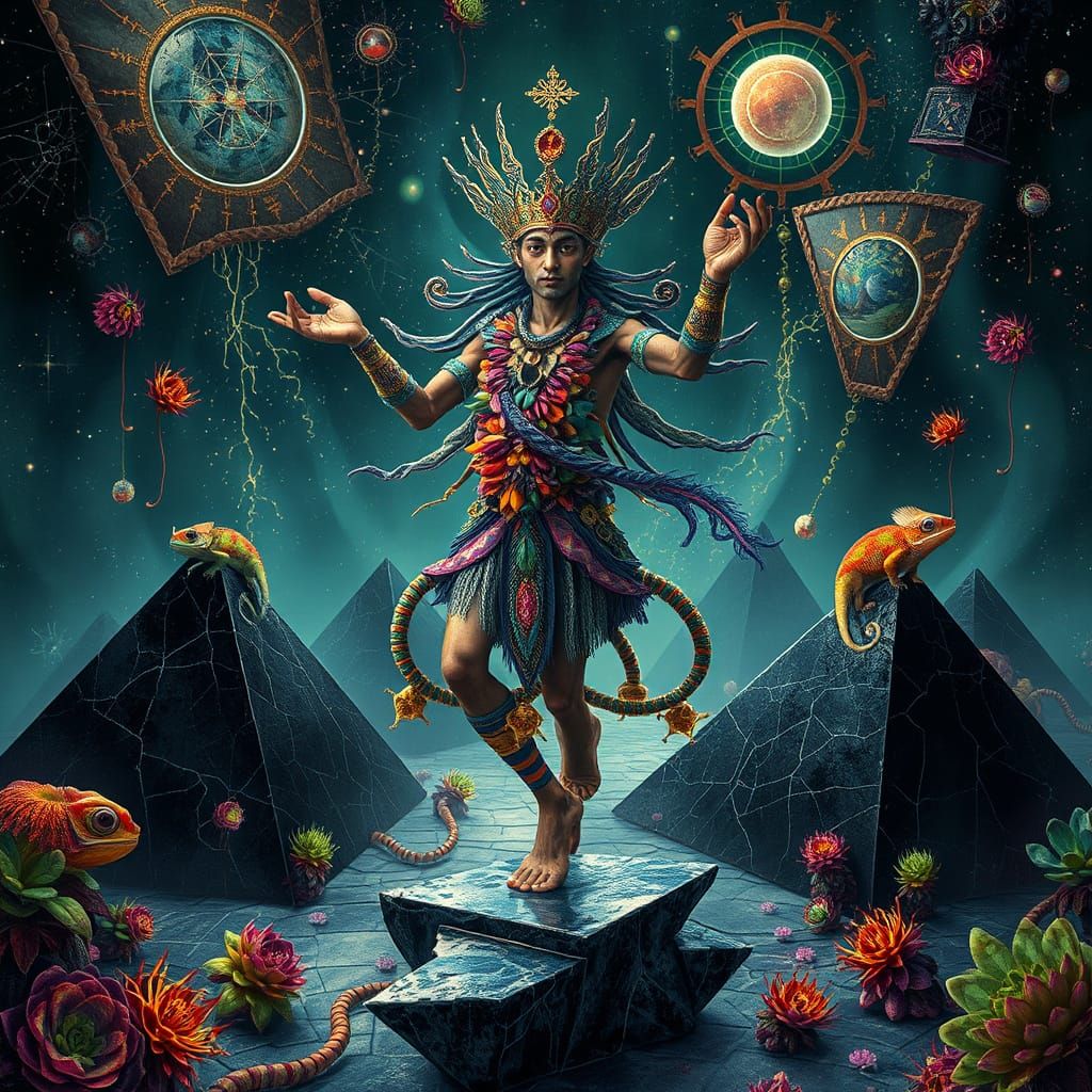 Mystical Prince Dancing on Pyramids: Surreal Bio-Art