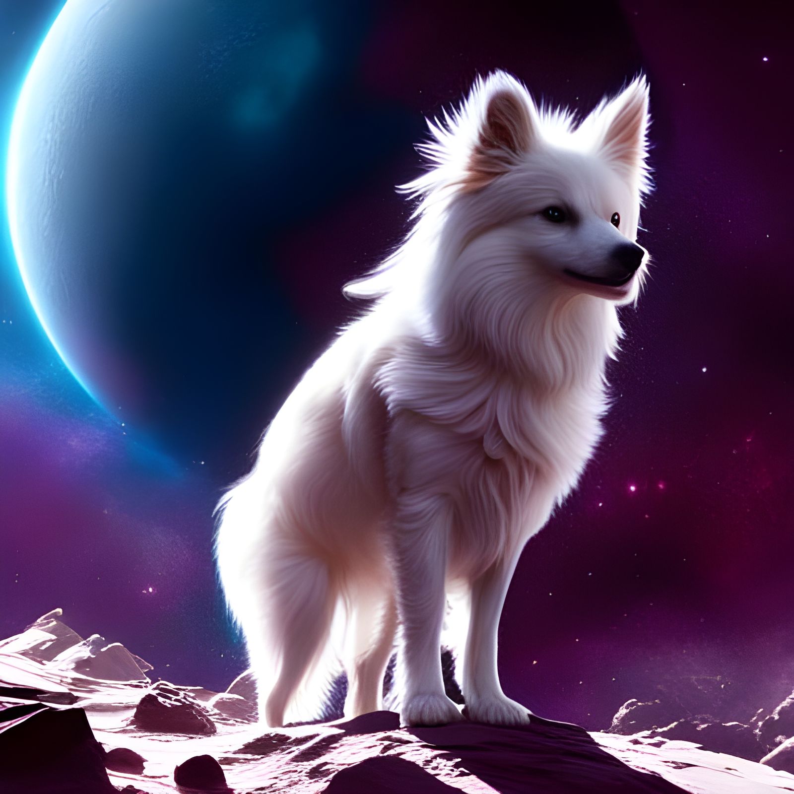 Godlike Spirit Dog in Space: Detailed Digital Painting