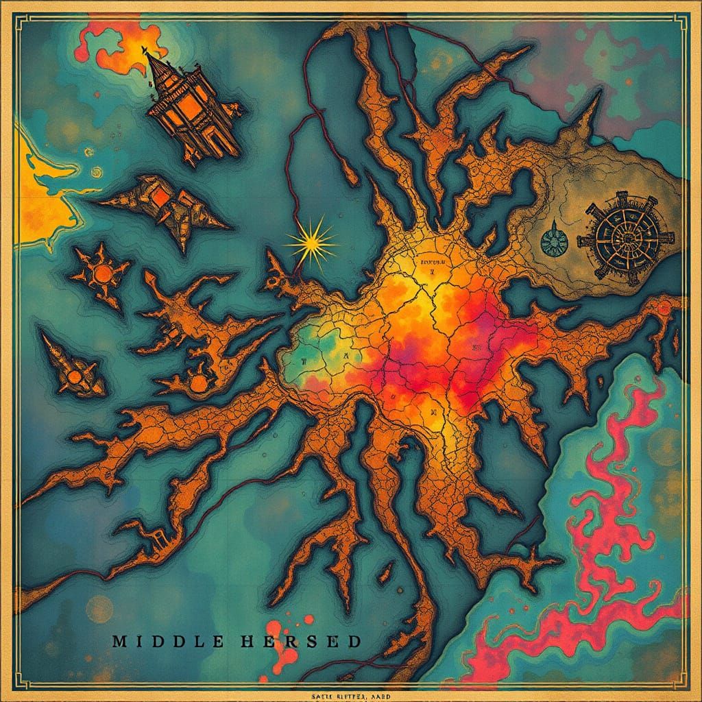 Surreal Map of Middle Earth in Abstract Landscape Style