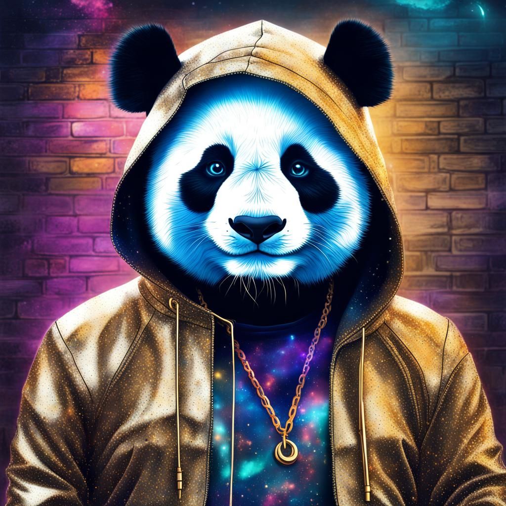 Hip Panda on Brick Wall in Astral Style