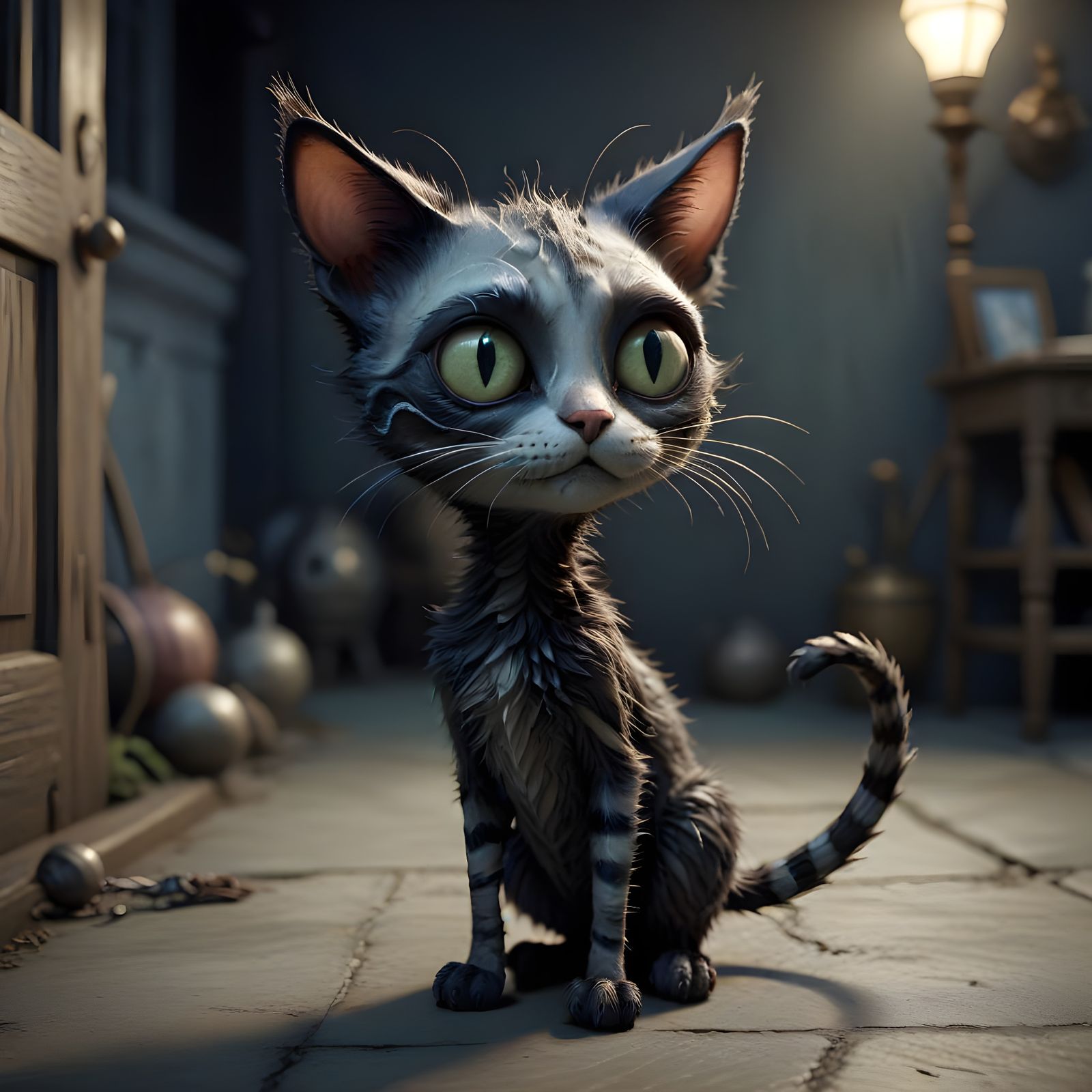 Gentrified Cat in Tim Burton Style