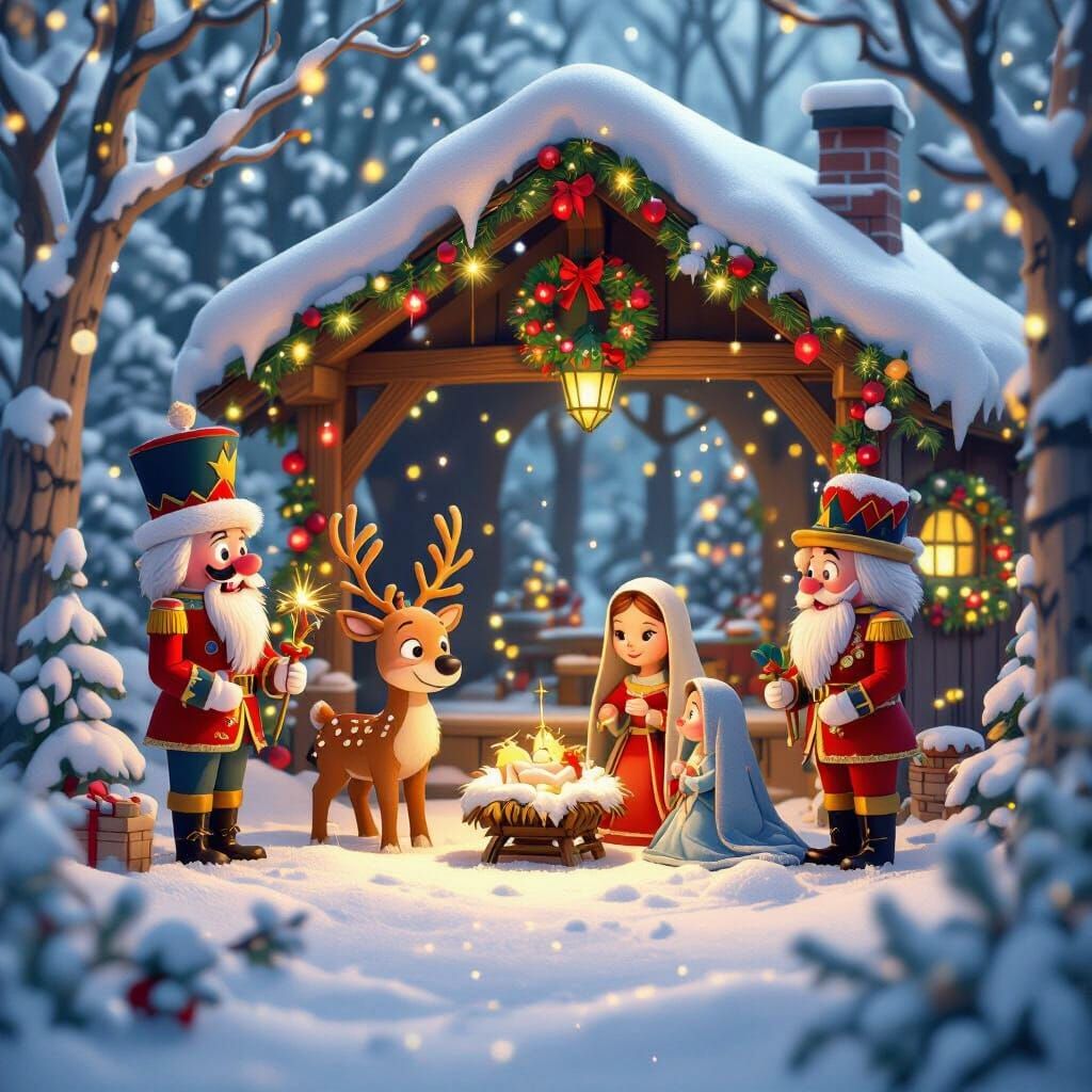 Magical 3D Cartoon Christmas Nativity Scene
