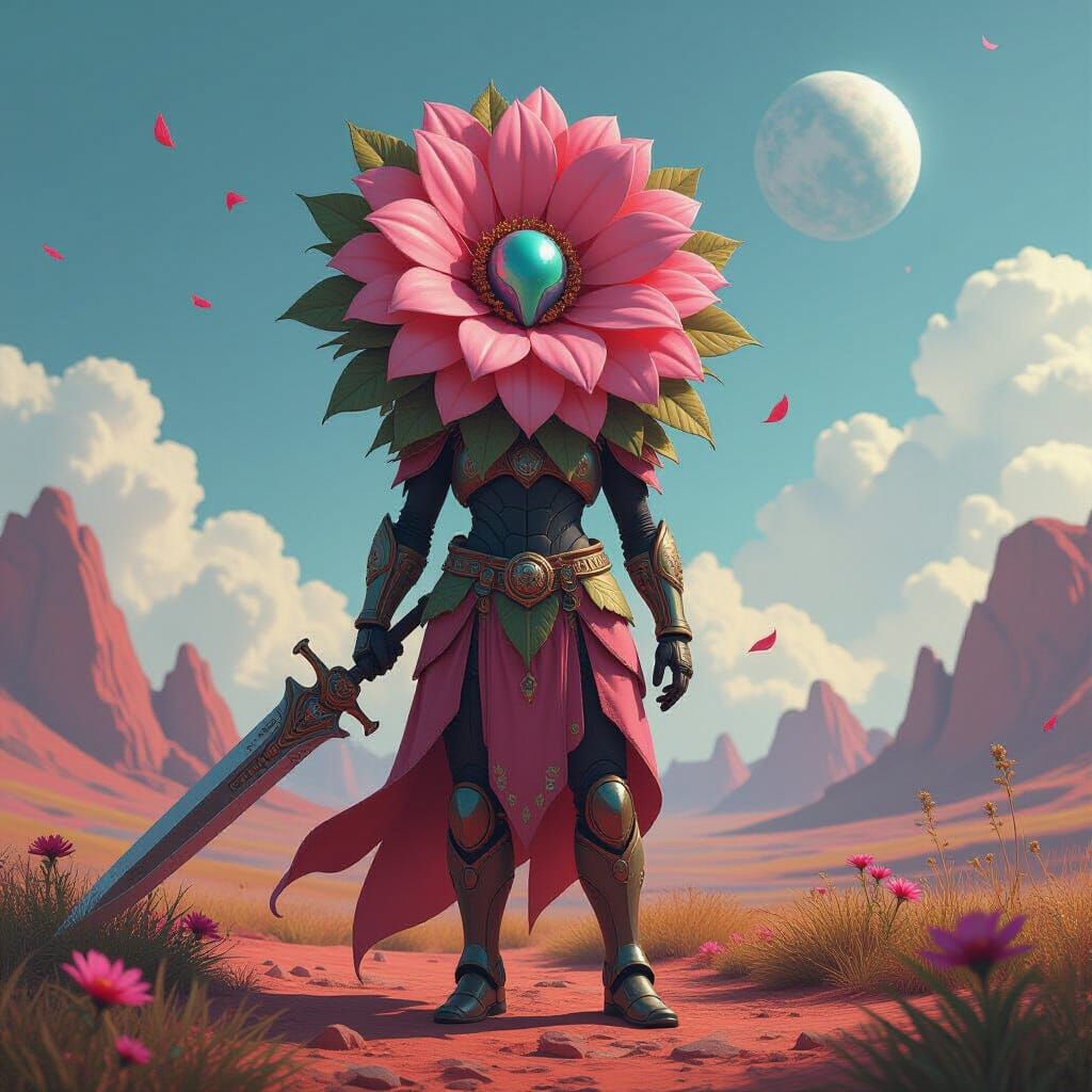 Humanoid Flower Warrior on Alien World