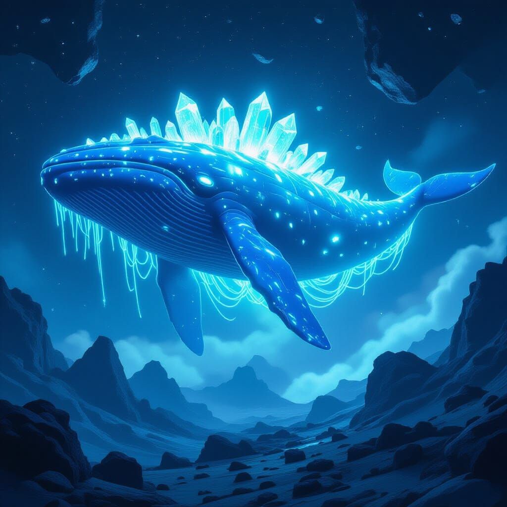 Bioluminescent Space Whale in Asteroid Belt