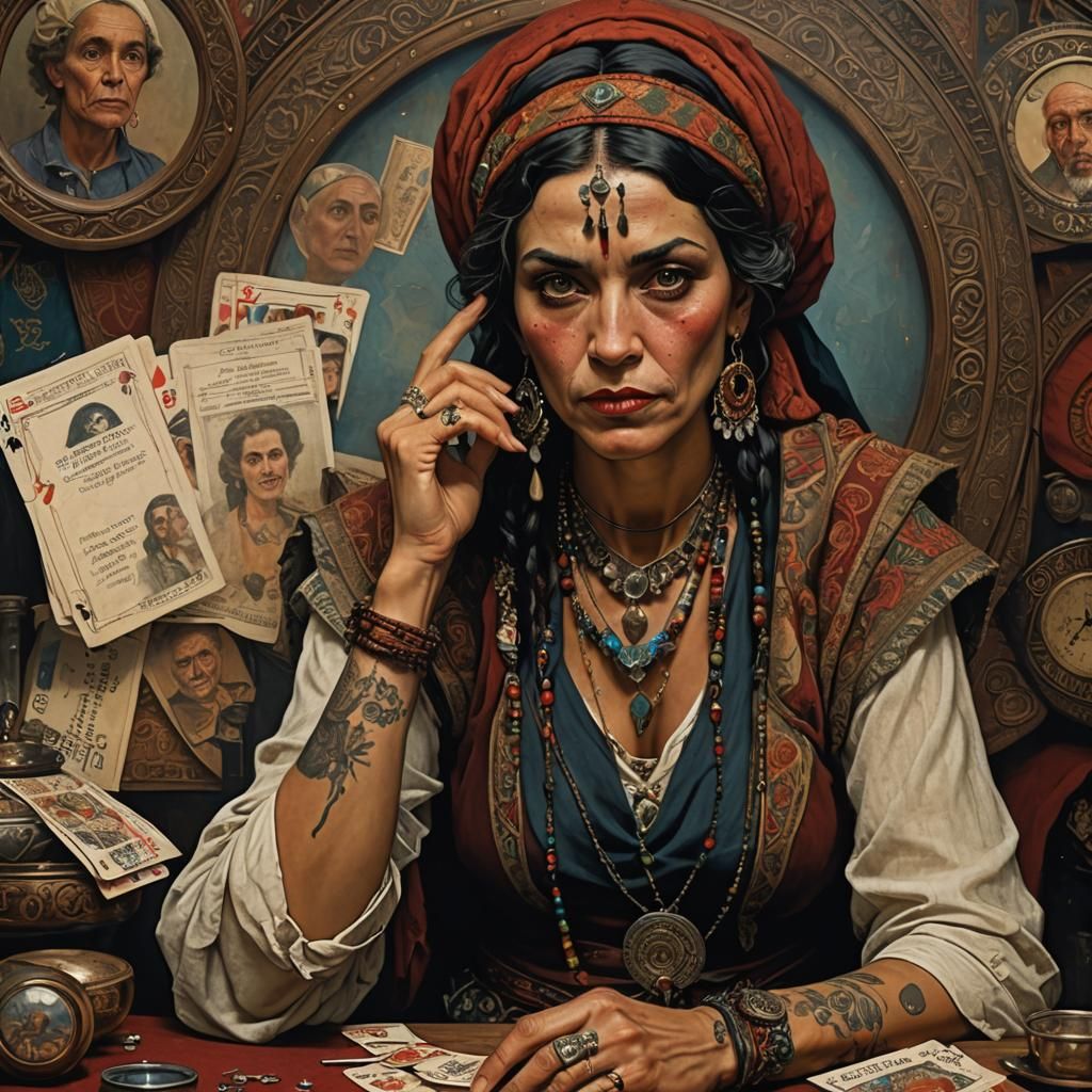Gypsy Fortune Teller in Norman Rockwell Style