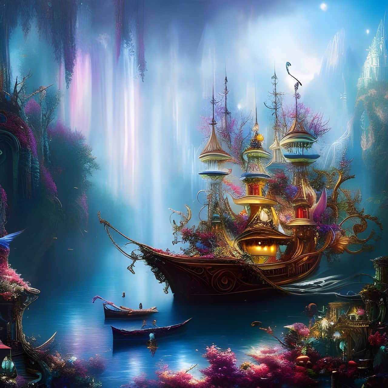 Enchanted Fairy Pirate Ship in Fairytale Style