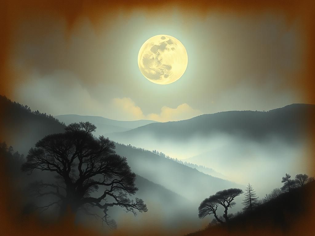 Moonlit Valley: An Impressionistic Impasto Gouache Painting