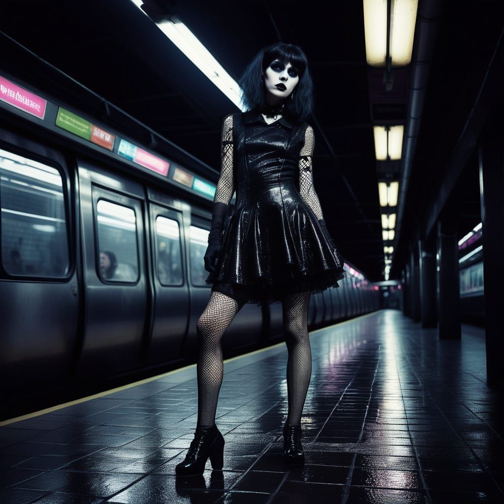 Gothic Chic Cross-Dresser in Subway: Tim Burton Style