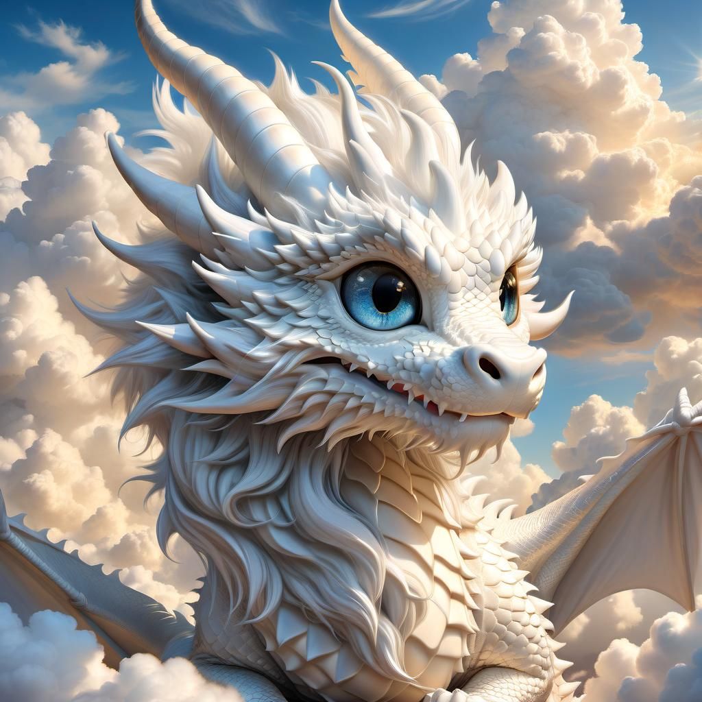 Adorable Cloud Dragon Portrait in 3D