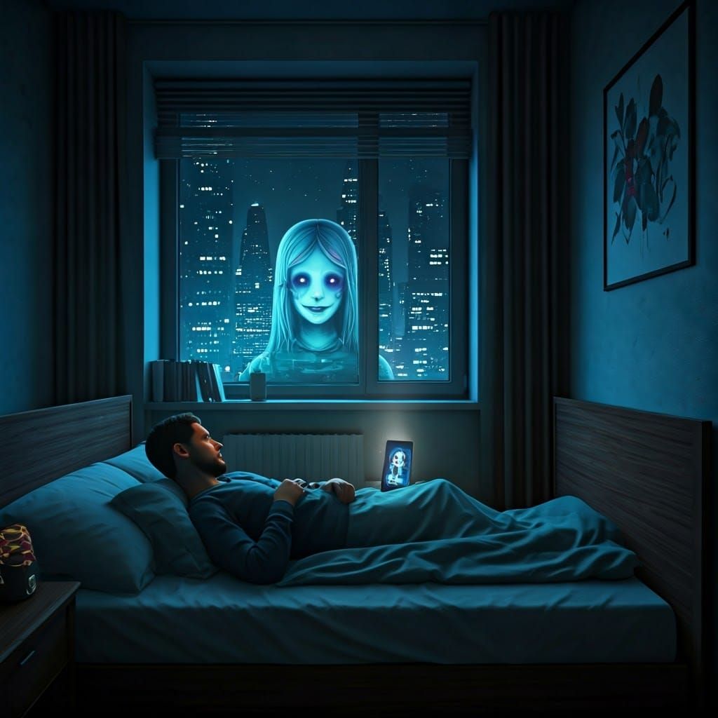 Ominous Glitch-Art Ghost Portrait in Dark Academia Style