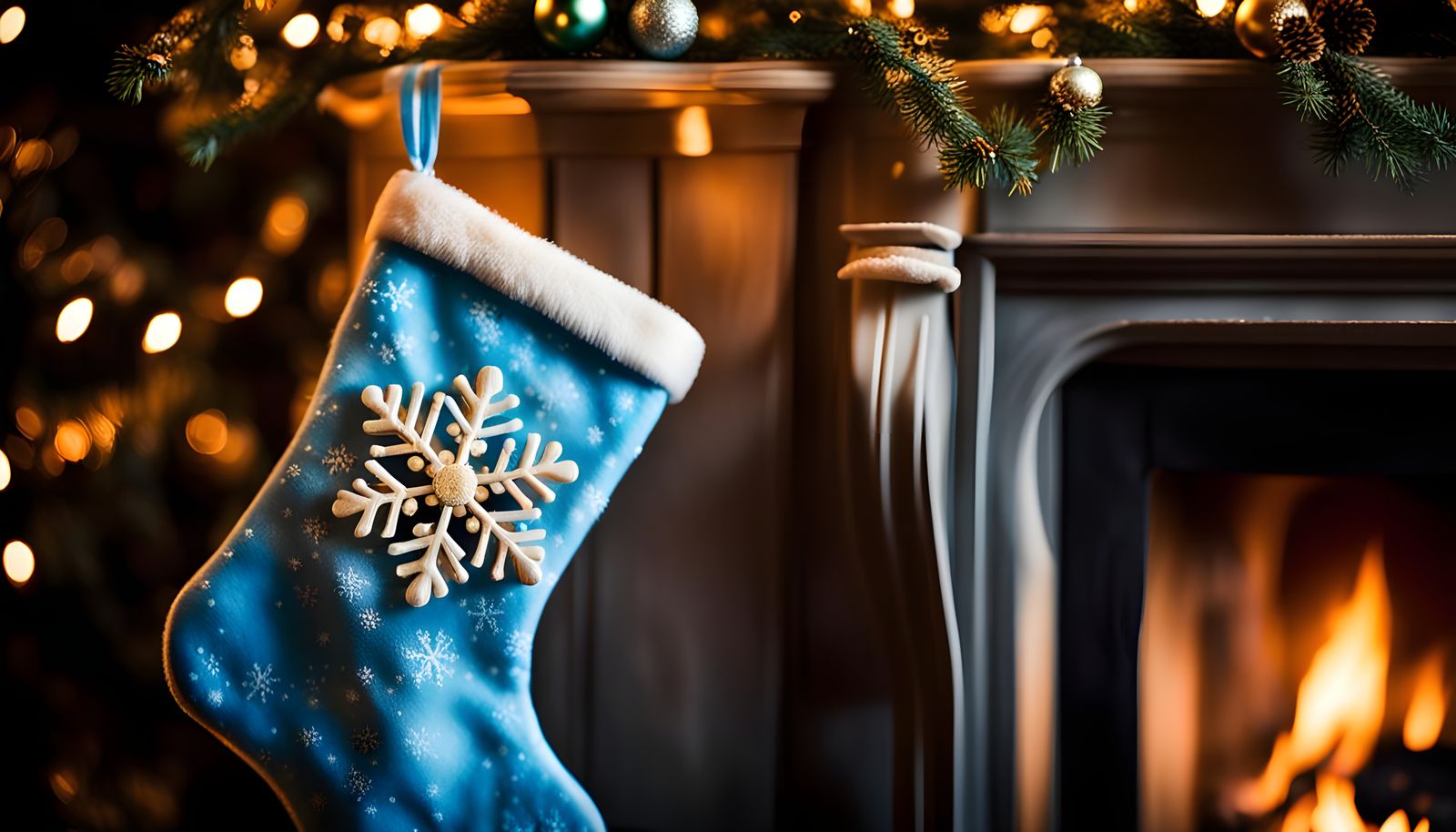 Winter Wonderland Christmas Stocking in Light Blue Snowflake...