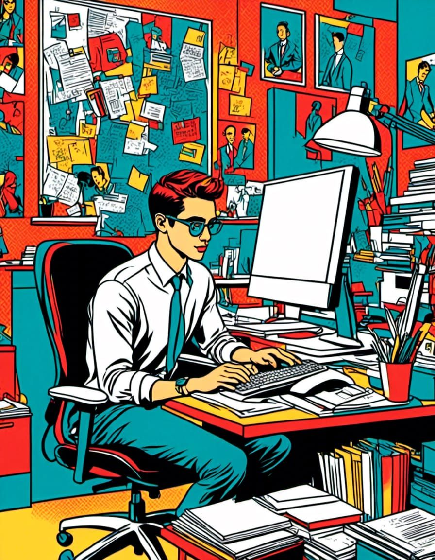 Man at Computer in Pop Art Style