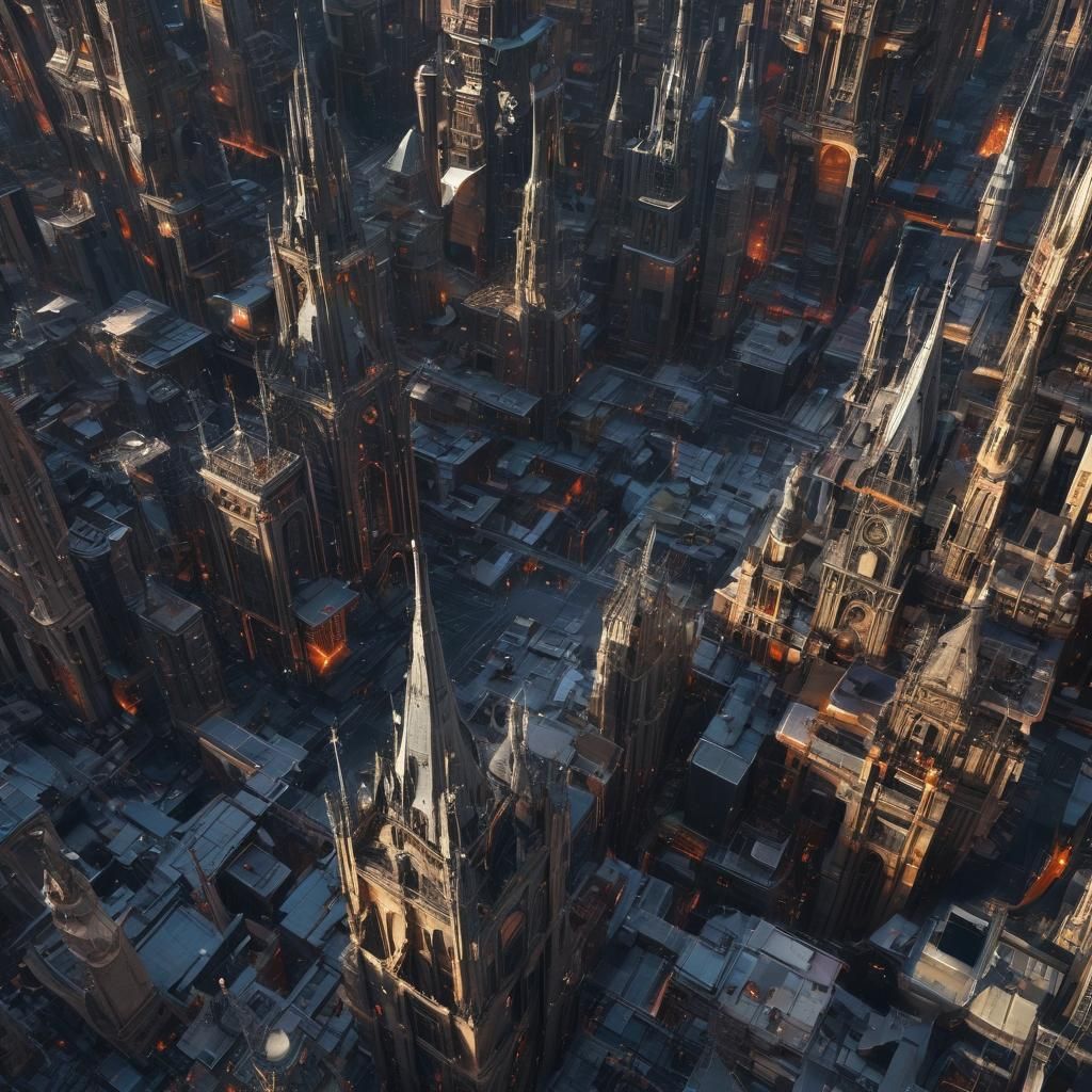 Multi-Dimensional City in Vibrant Oil Painting