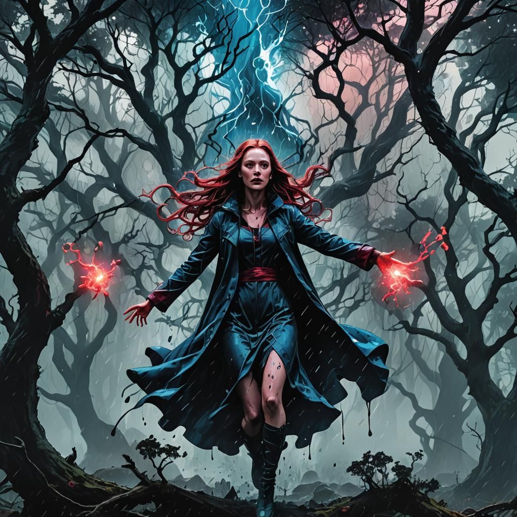 Scarlet Witch Casts Spell in Japanese Aesthetic