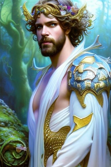 Fairy King Portrait in Floral Fantasycore Style