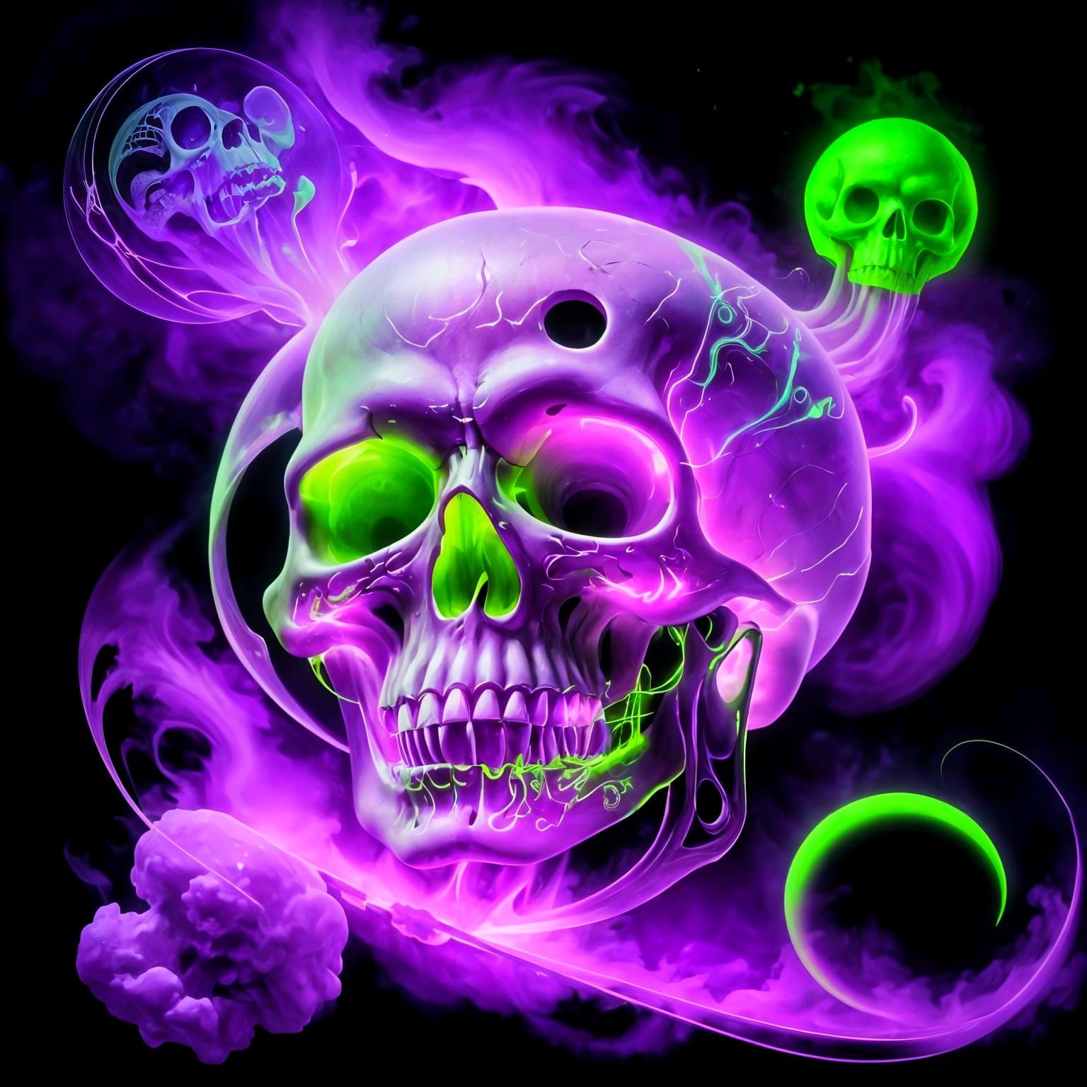 Glowing Cosmic Skull in Vibrant Purple Haze