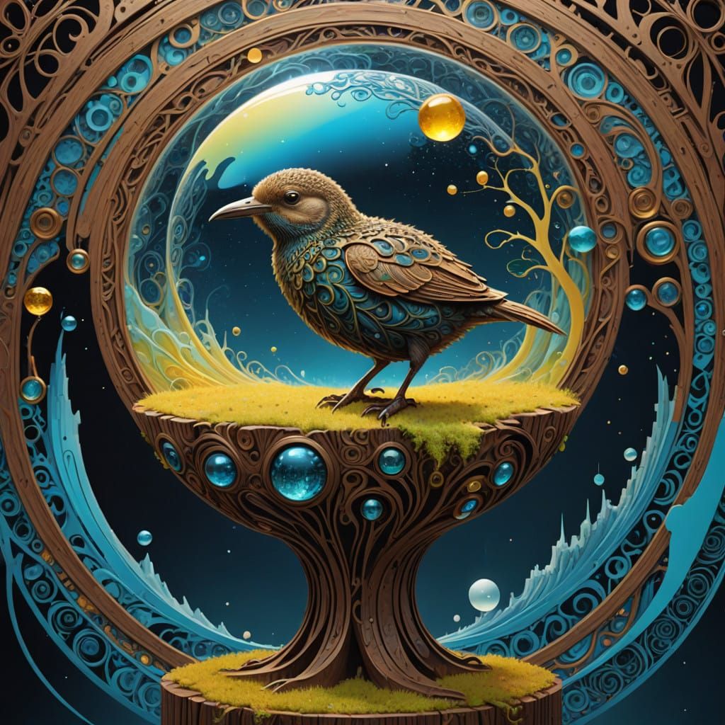 Whimsical Fantasy Realm: Kiwi Amidst Glittering Scarf