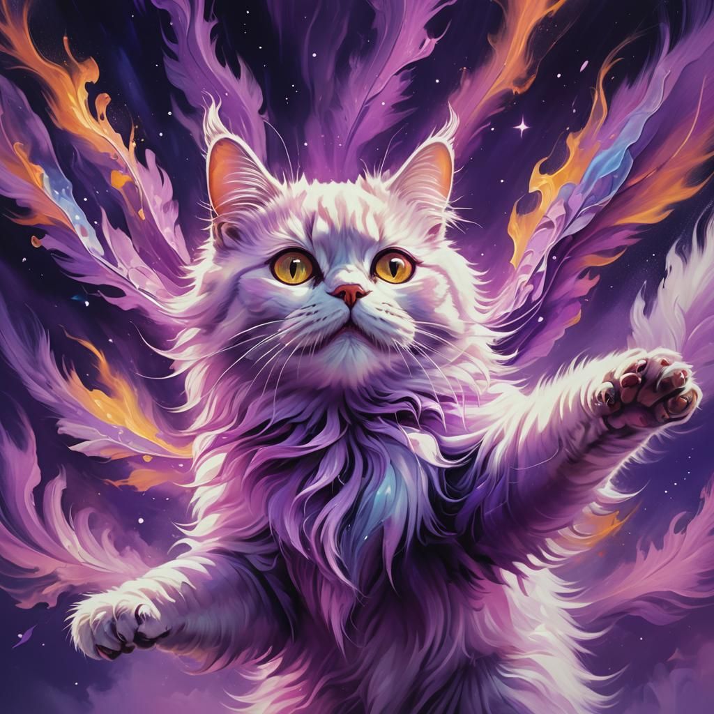 Surreal Ghost Cat with Purple Neon Aura
