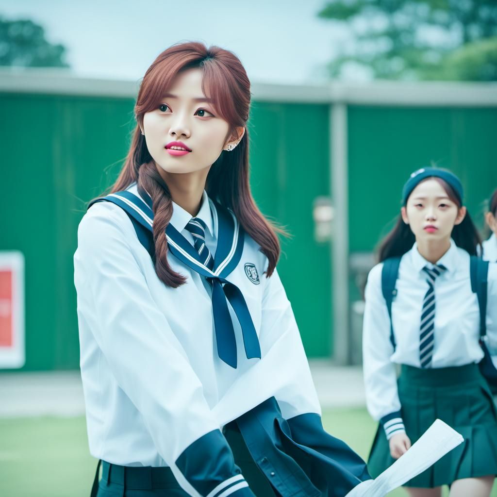 Tzuyu of Twice in Korean School Uniform