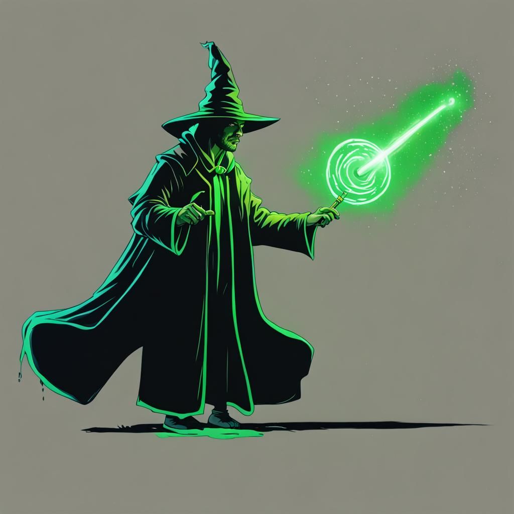 Sorcerer Casting Neon Green Magic Spell