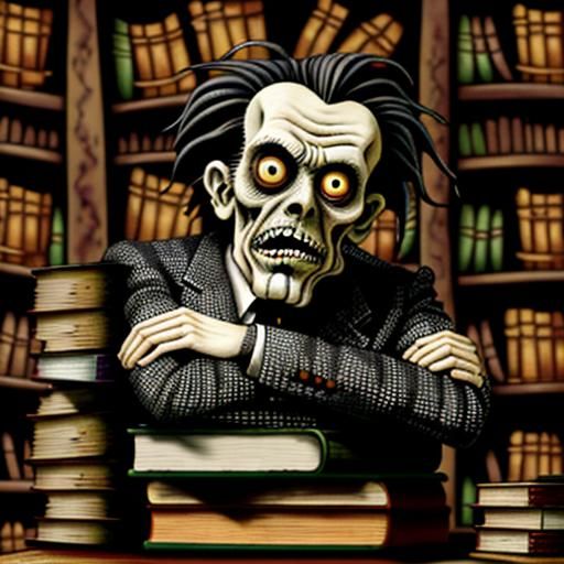 Disturbing Zombie Librarian in Art Brut Style