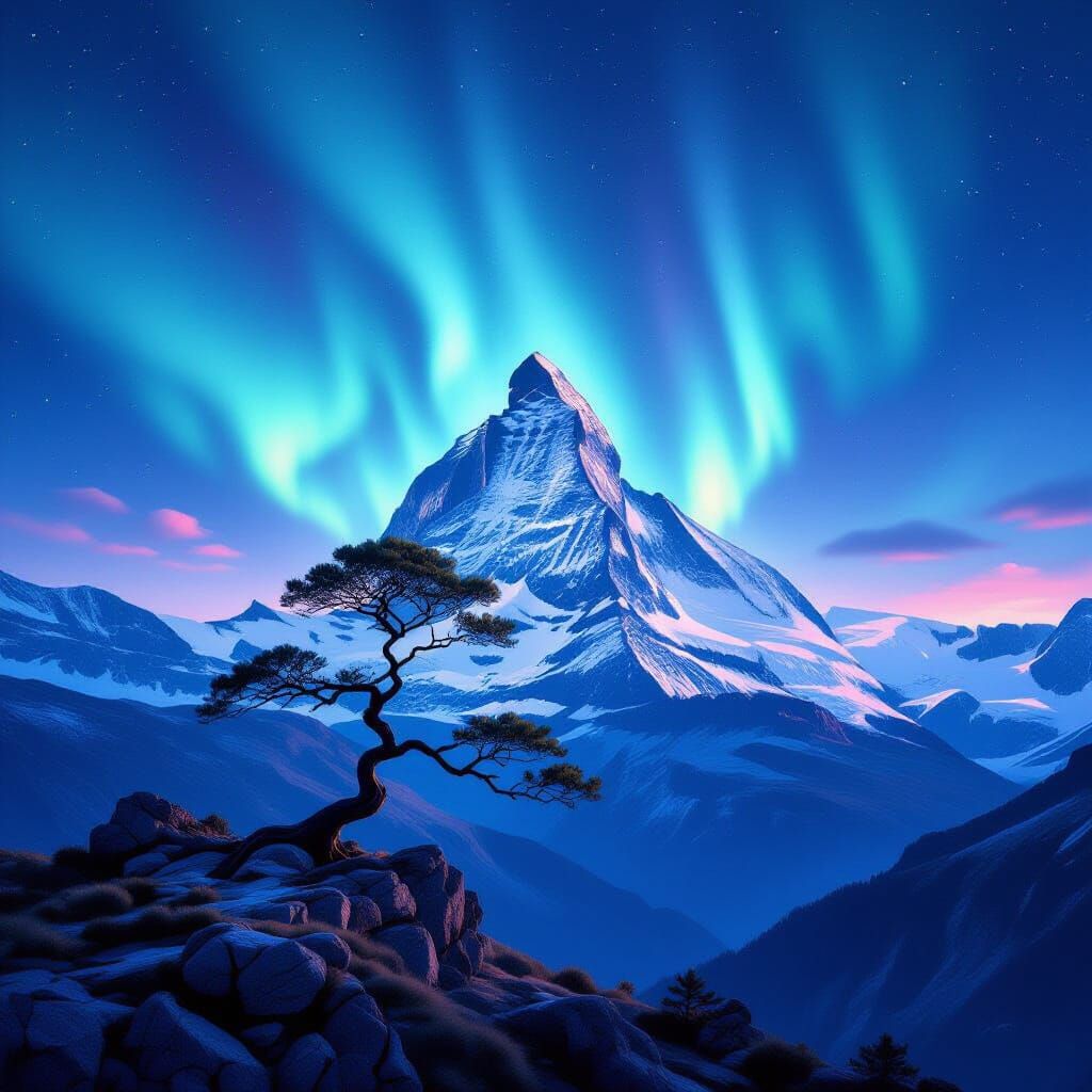 Ethereal Alps Aurora Fantasy Art