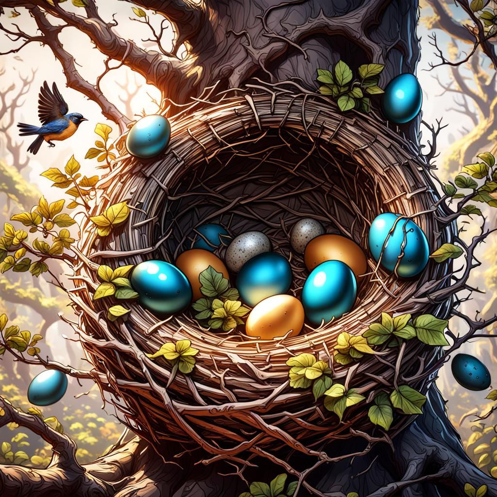 Bird Nest with Eggs: Detailed Matte Painting
