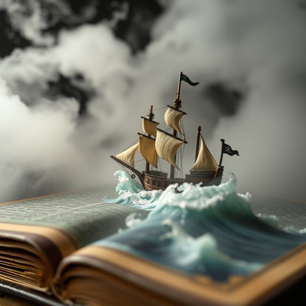 Miniature Pirate Ship Diorama in Arthur Rackham Style