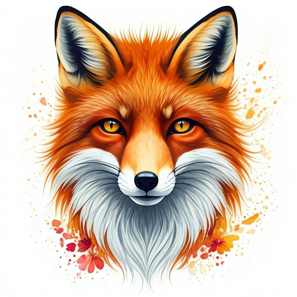 Graceful Fox Portrait in Watercolor Technique