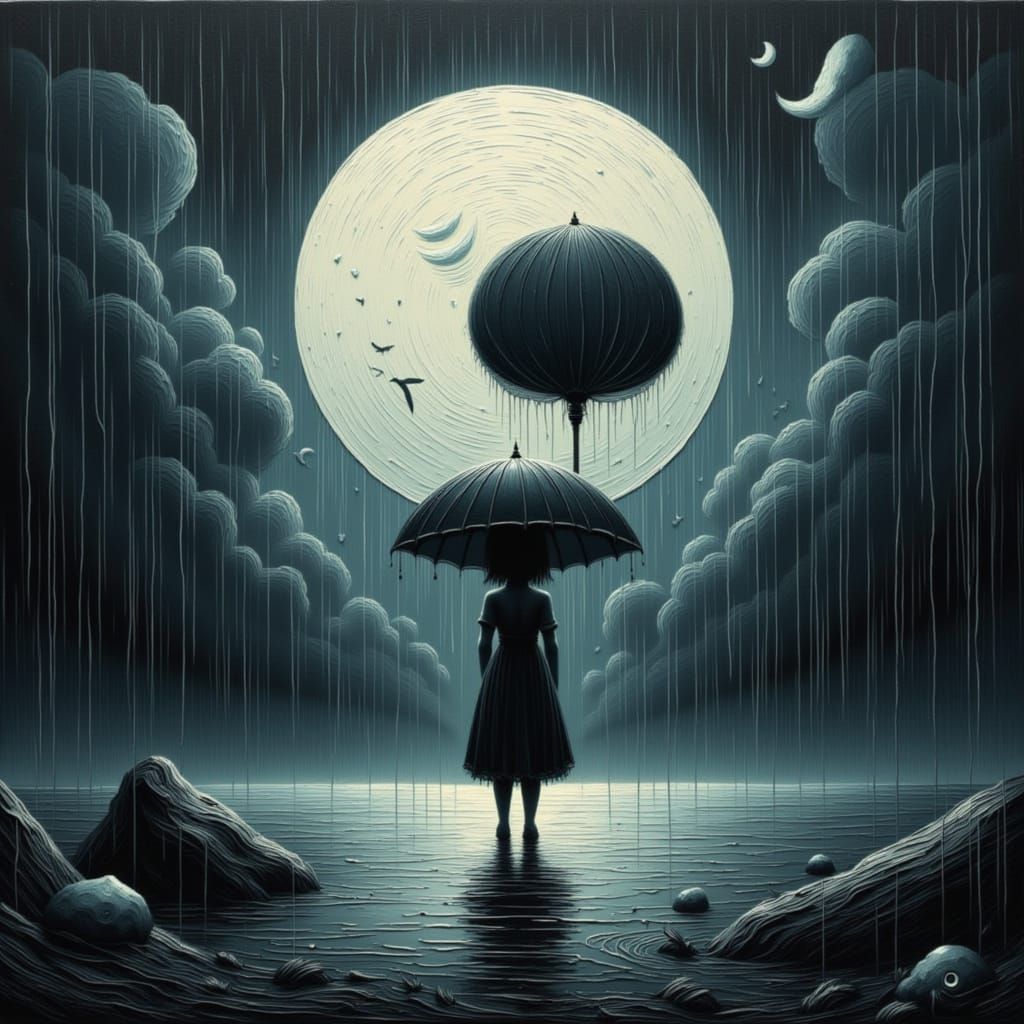 Moonchild in the Rain: Ethereal Digital Art