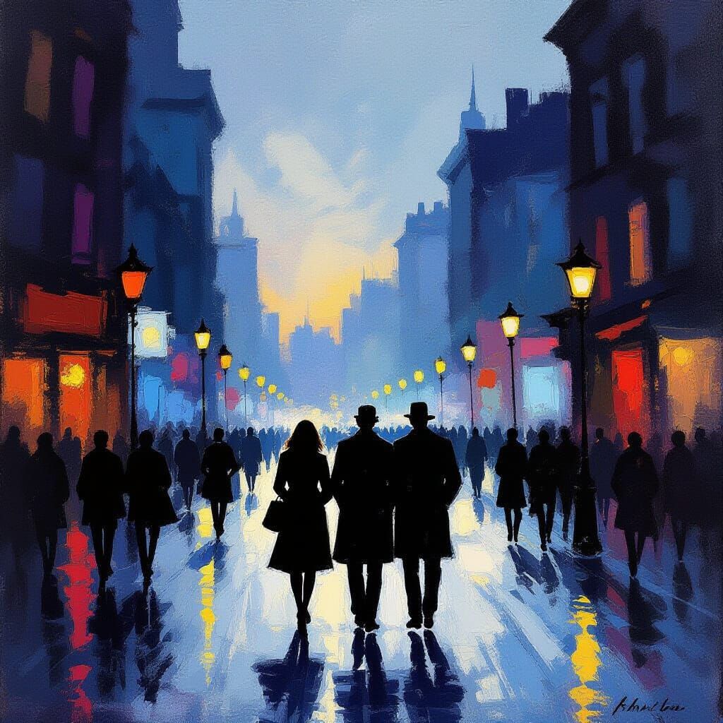 Lonely Figures in Dramatic Dusk Light