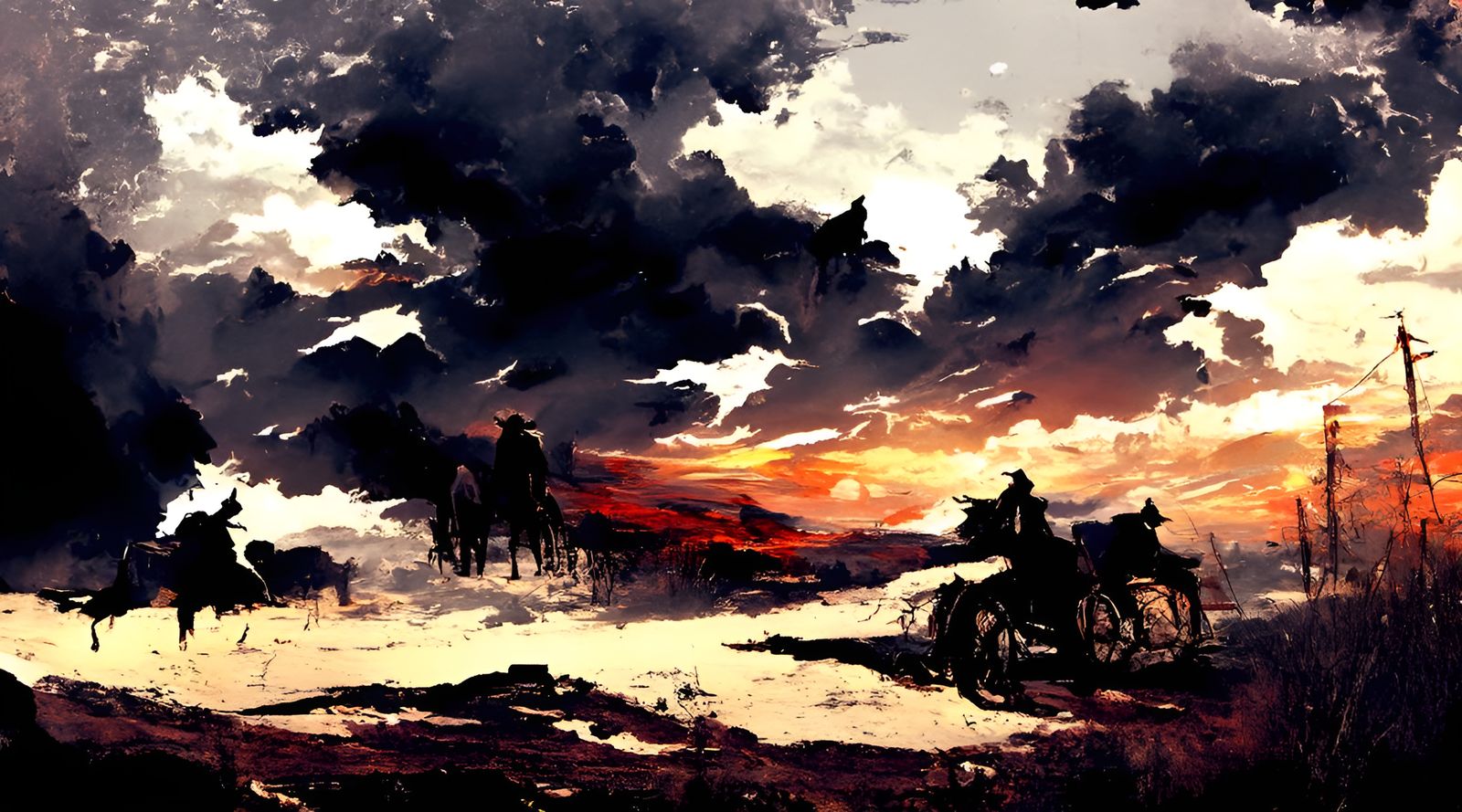 Riders Against a Crooked Sky in Vintage Western Style
