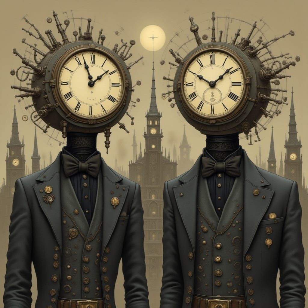 Clockwork City with Figures with Clock Heads