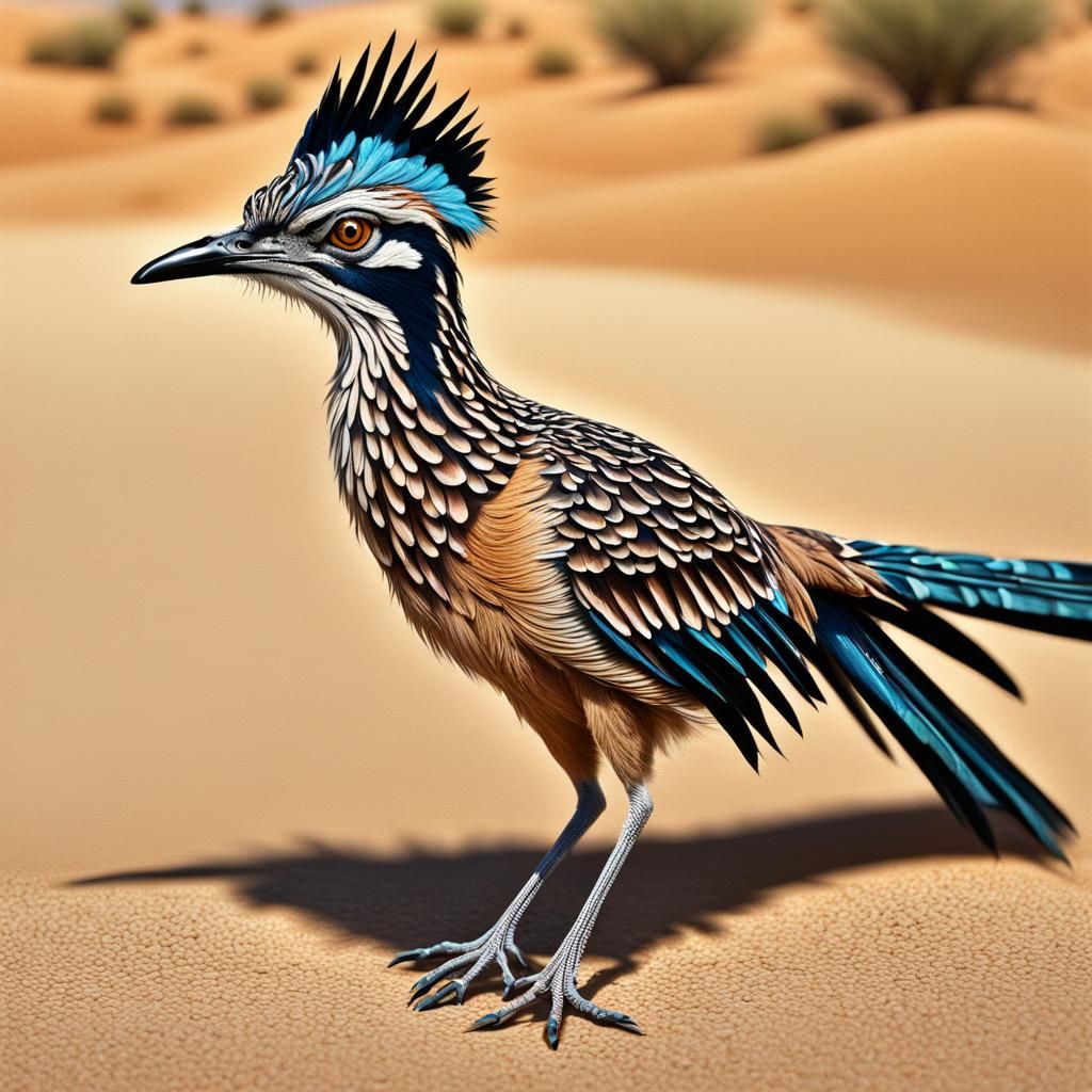 Detailed Roadrunner in Desert Landscape