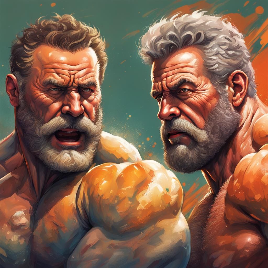 Muscular Dads Wrestling: Hyperrealistic Splash Art