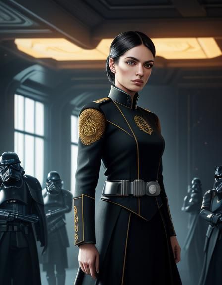 Imperial Officer in Galactic Chamber: Cinematic Digital Art
