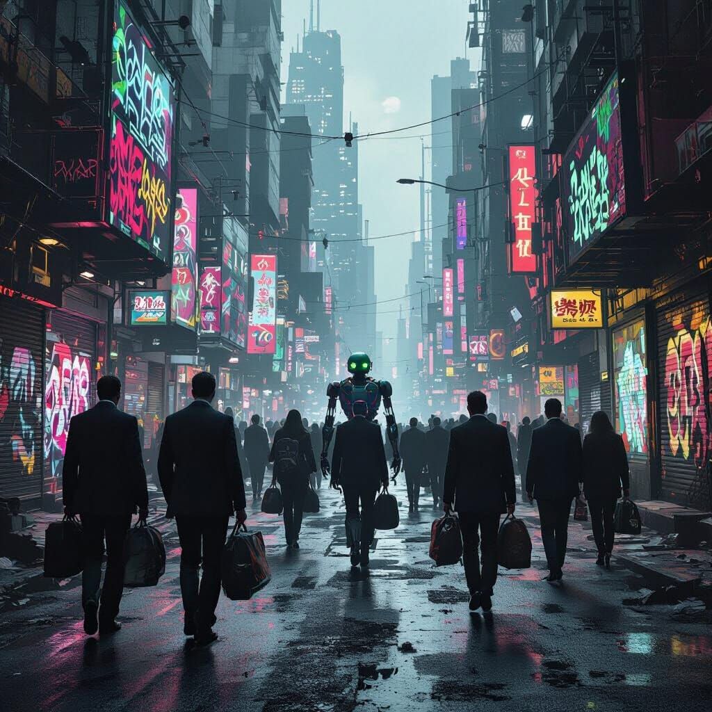 Sad Survivors in Graffiti-Adorned Post-Apocalyptic City