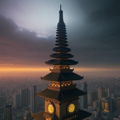 Jakarta Skyline: Tower at Night, Digital Matte Painting