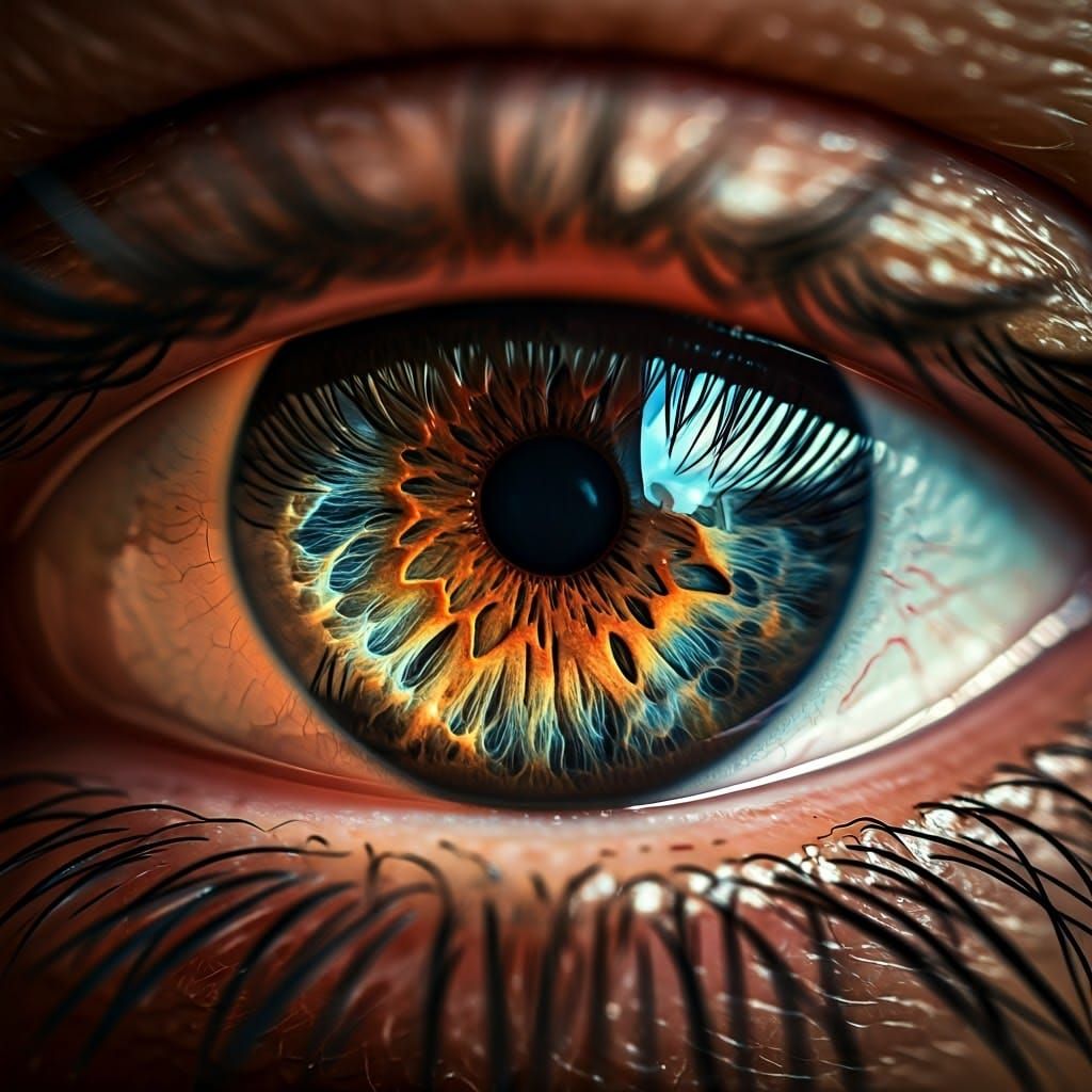 Surreal Iridescent Eye Sculpture in Vibrant Fractal Patterns